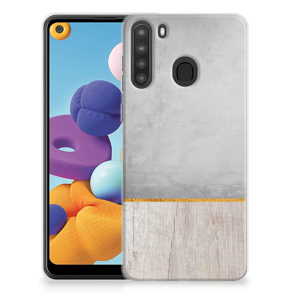 Samsung Galaxy A21 Bumper Hoesje Wood Concrete