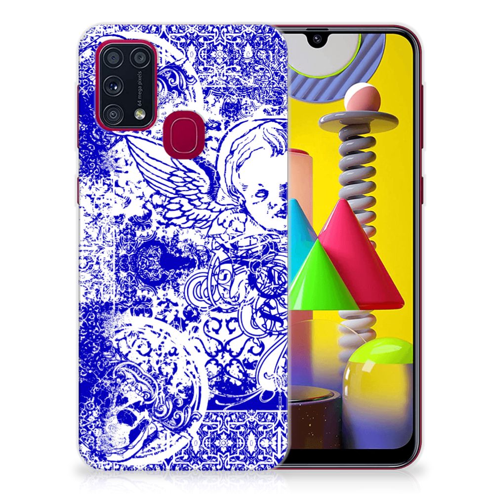 Silicone Back Case Samsung Galaxy M31 Angel Skull Blauw