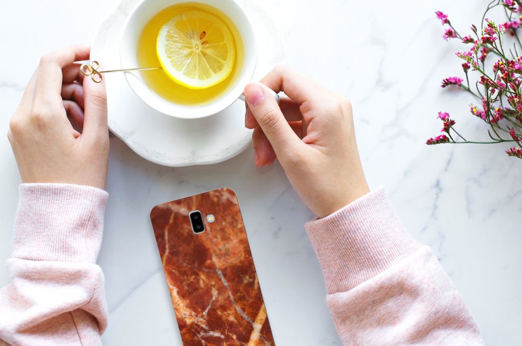 Samsung Galaxy J6 Plus (2018) TPU Siliconen Hoesje Marmer Bruin