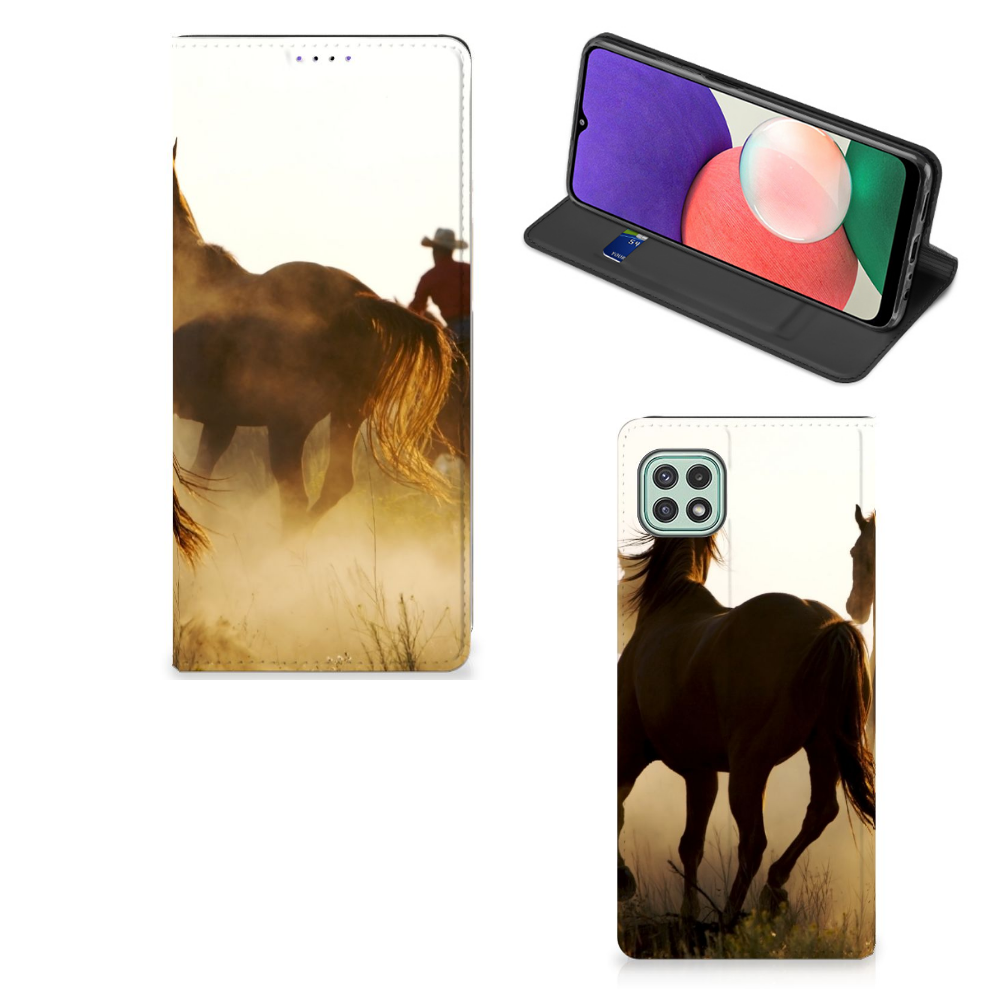 Samsung Galaxy A22 5G Hoesje maken Design Cowboy met paardenprint en staande smartphonehoes.