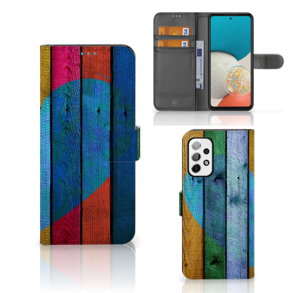 Samsung Galaxy A73 5G Book Style Case Wood Heart - Cadeau voor je Vriend