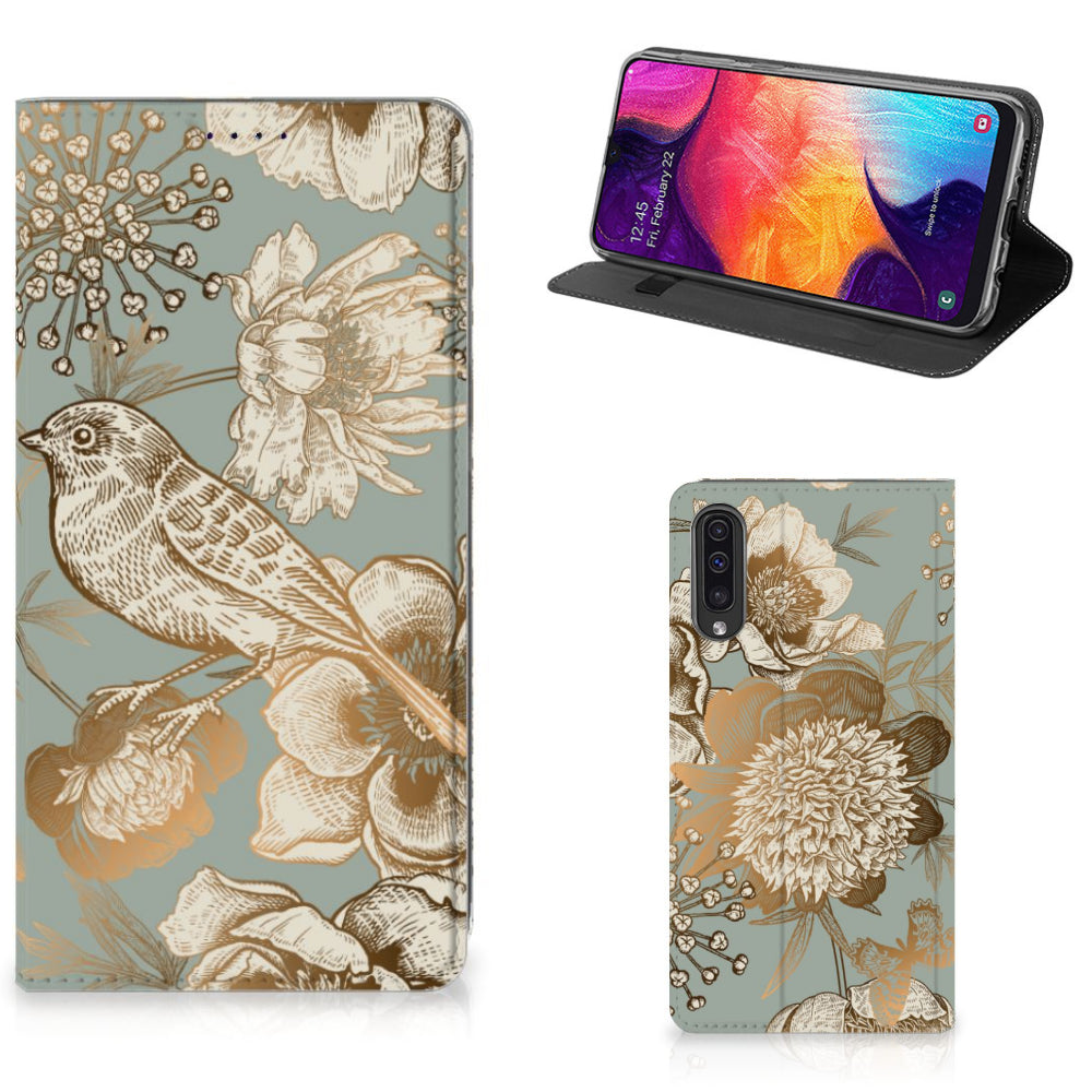 Smart Cover voor Samsung Galaxy A50 Vintage Bird Flowers