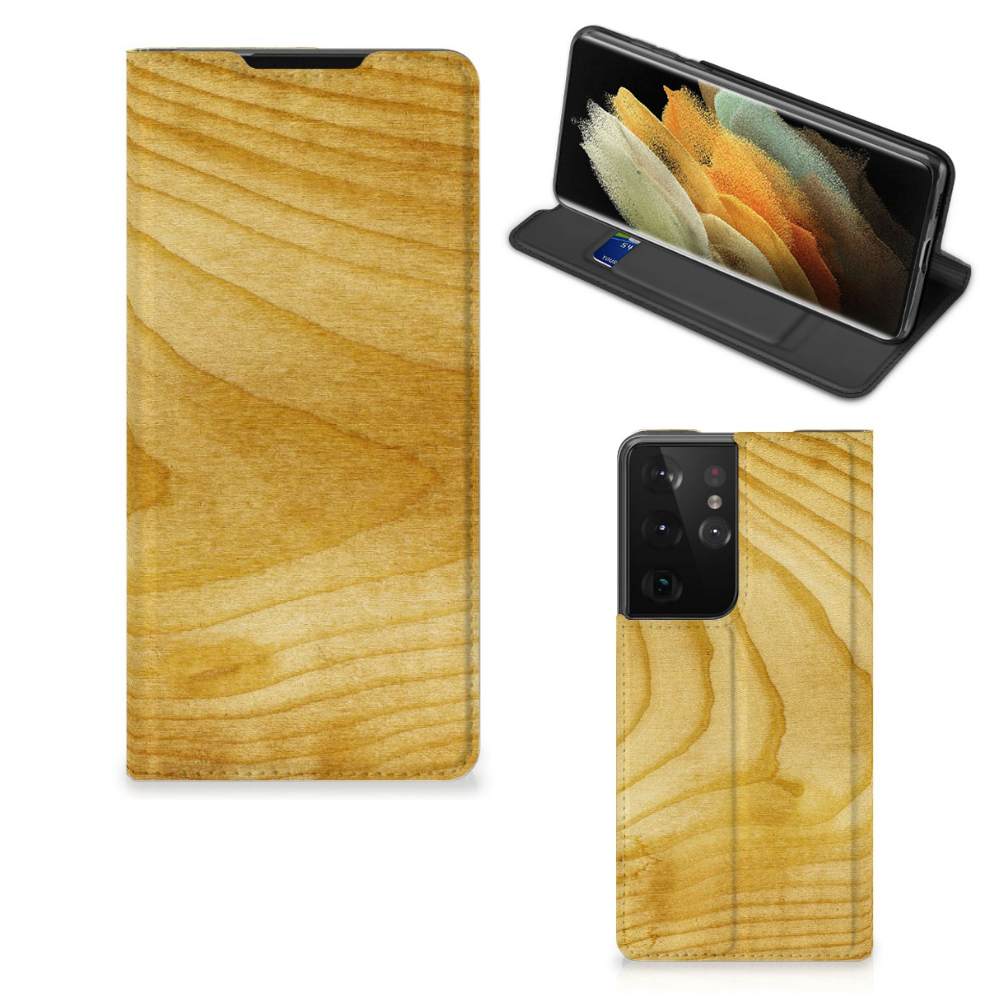 Samsung Galaxy S21 Ultra Book Wallet Case Licht Hout - B2C Telecom
