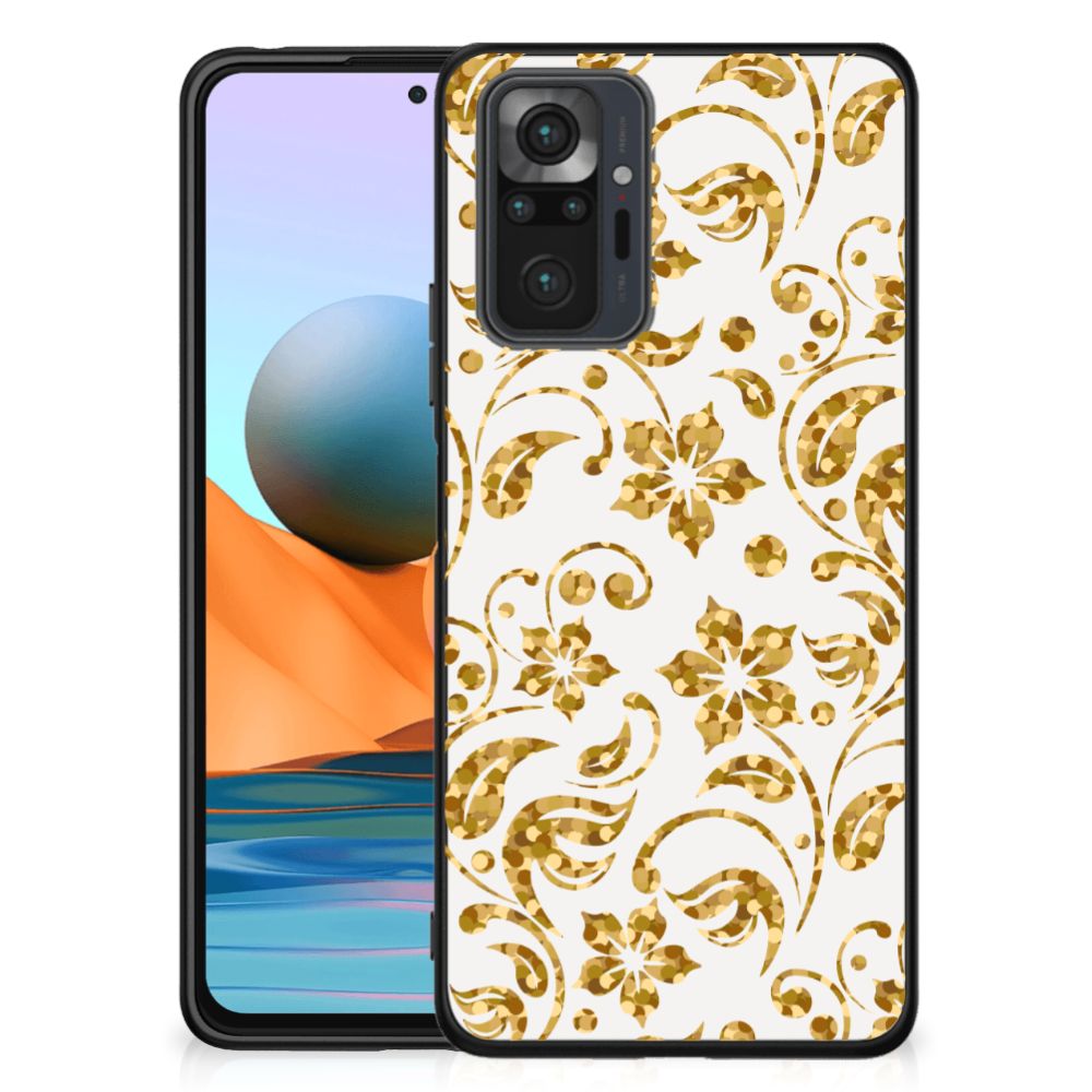 Xiaomi Redmi Note 10 Pro Bloemen Hoesje Gouden Bloemen