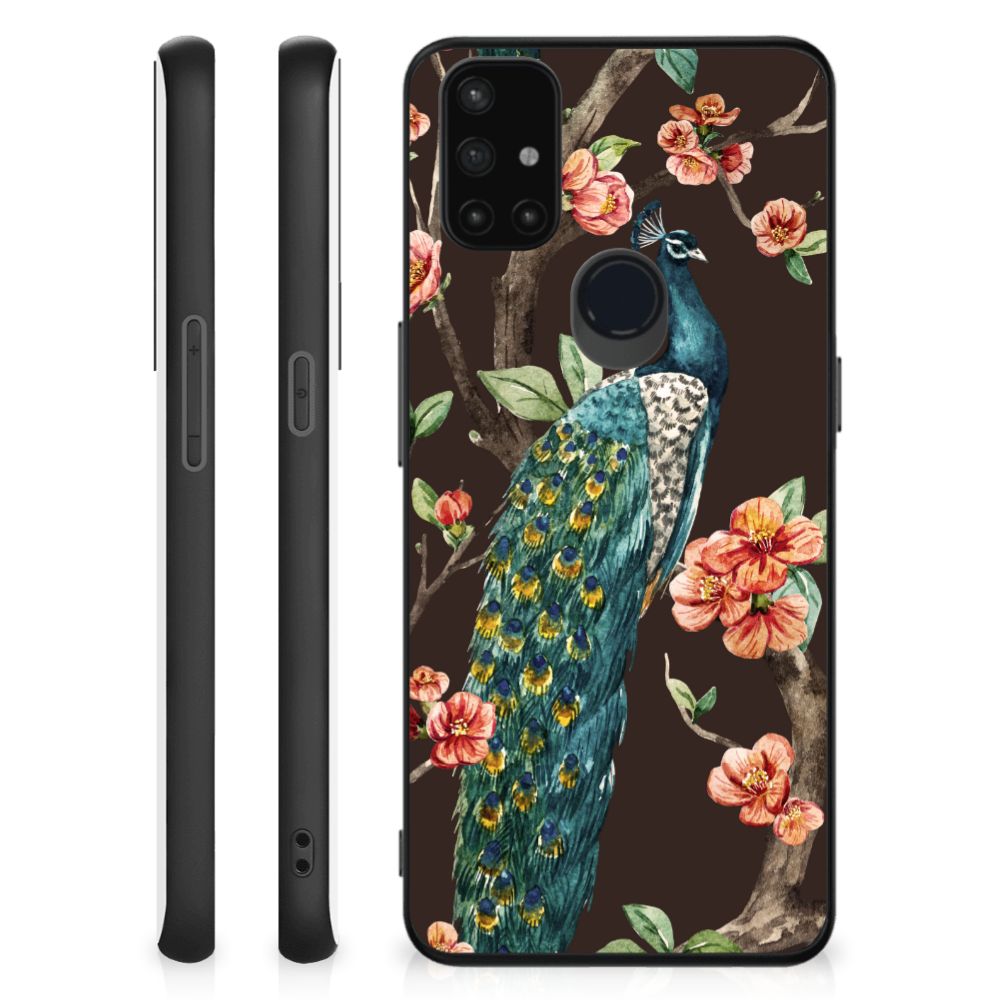 OnePlus Nord N10 5G Dierenprint Telefoonhoesje Pauw met Bloemen