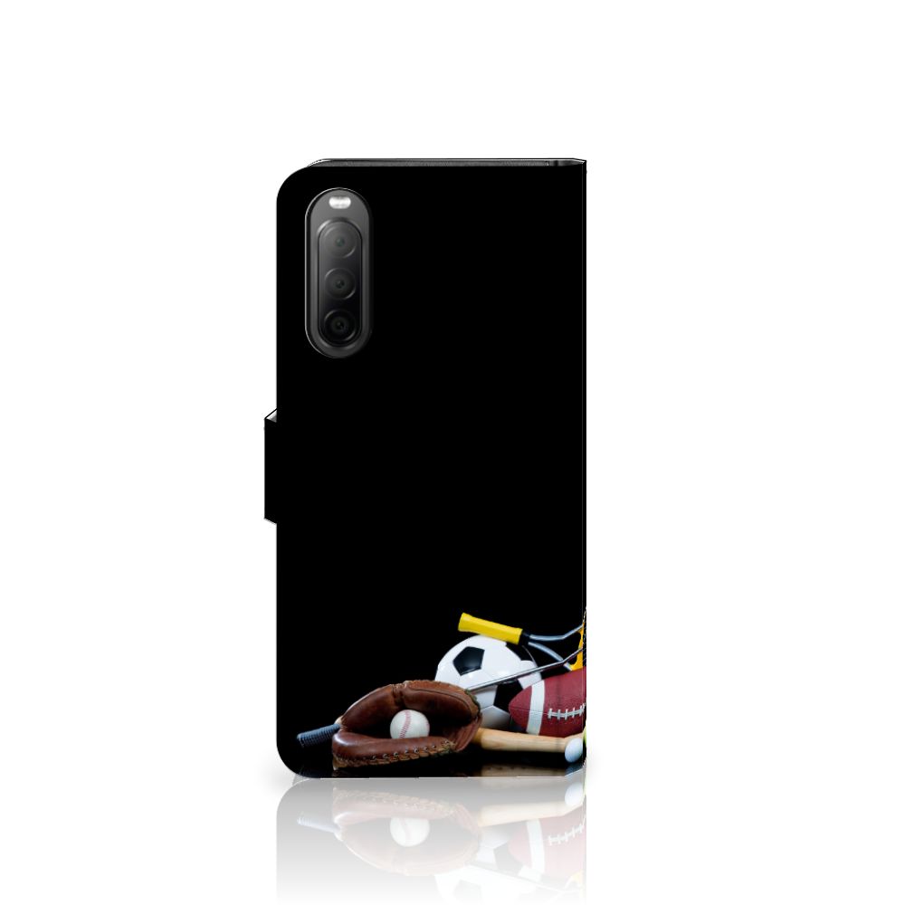Sony Xperia 10 IV Wallet Case met Pasjes Sports met sportuitrusting zoals voetbal, tennis en basketbal.
