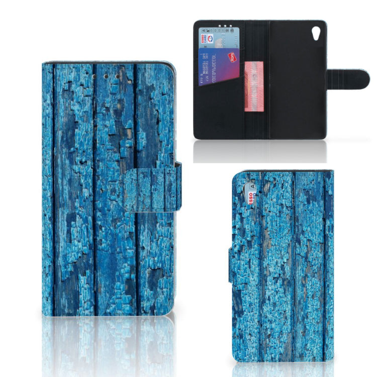 Sony Xperia Z3 Book Style Case Wood Blue