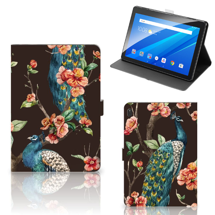 Lenovo Tab E10 Flip Case Pauw met Bloemen