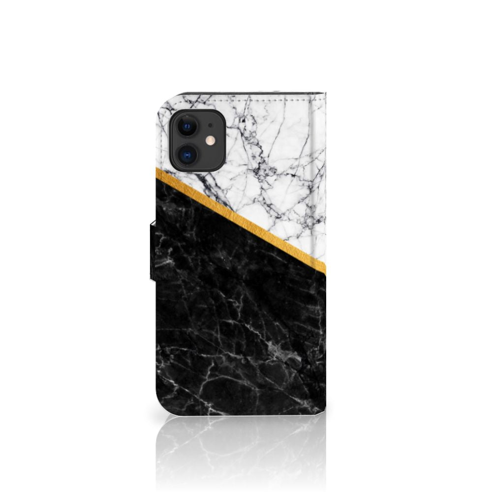 Apple iPhone 11 Bookcase Marmer Wit Zwart - Origineel Cadeau Man