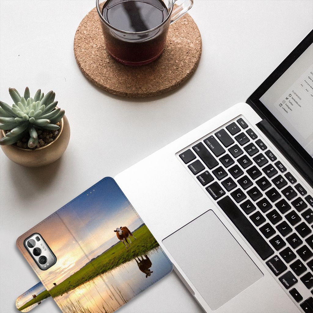 OPPO Find X3 Neo 5G Telefoonhoesje met Pasjes Koe
