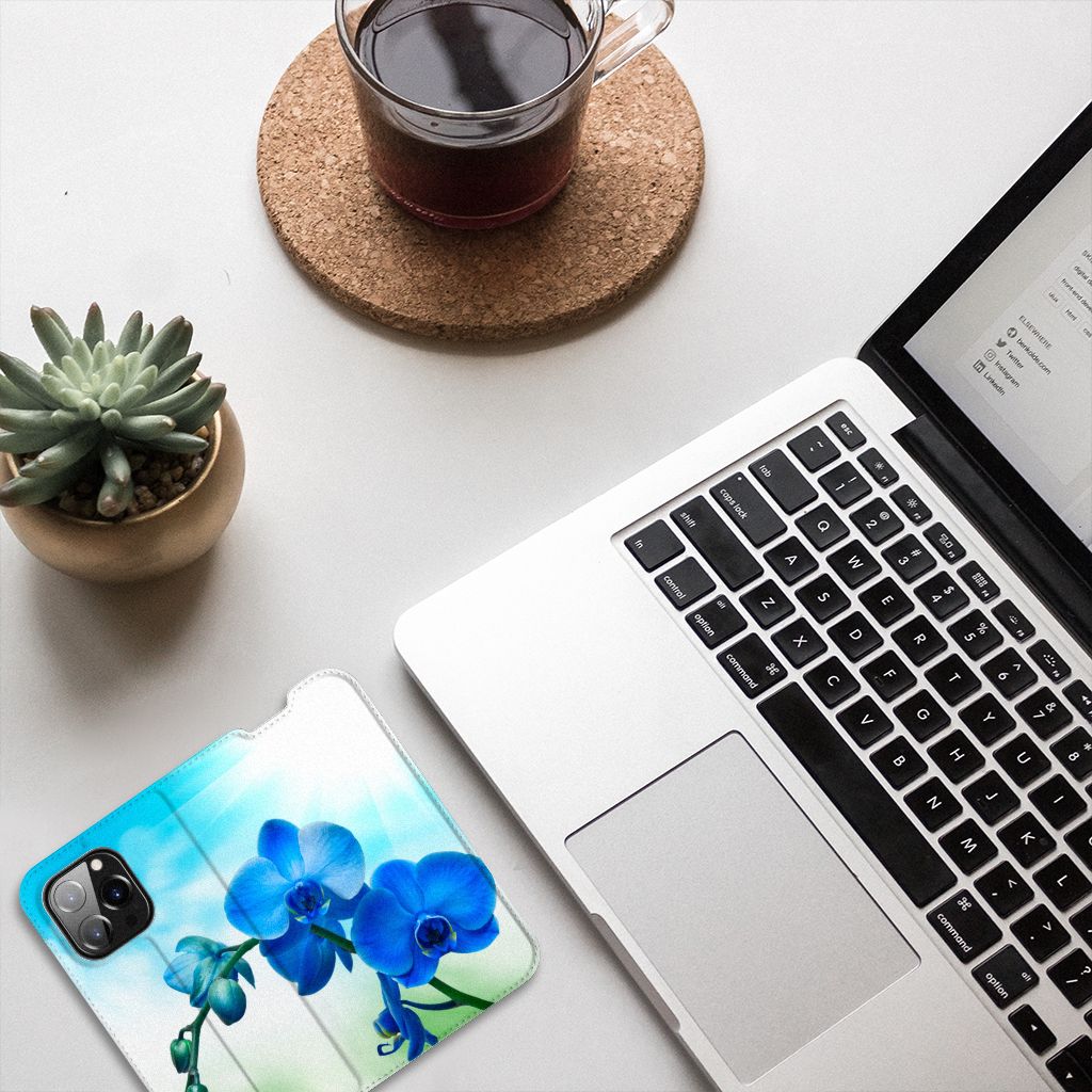 iPhone 14 Pro Smart Cover Orchidee Blauw - Cadeau voor je Moeder
