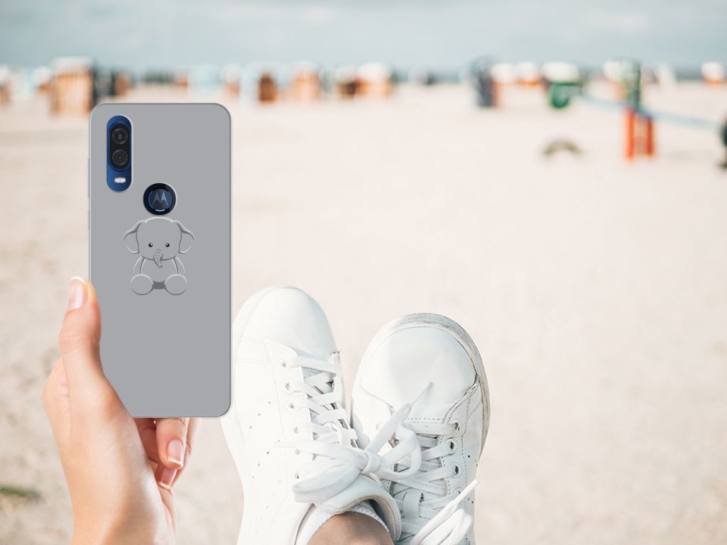 Motorola One Vision Telefoonhoesje met Naam Grijs Baby Olifant