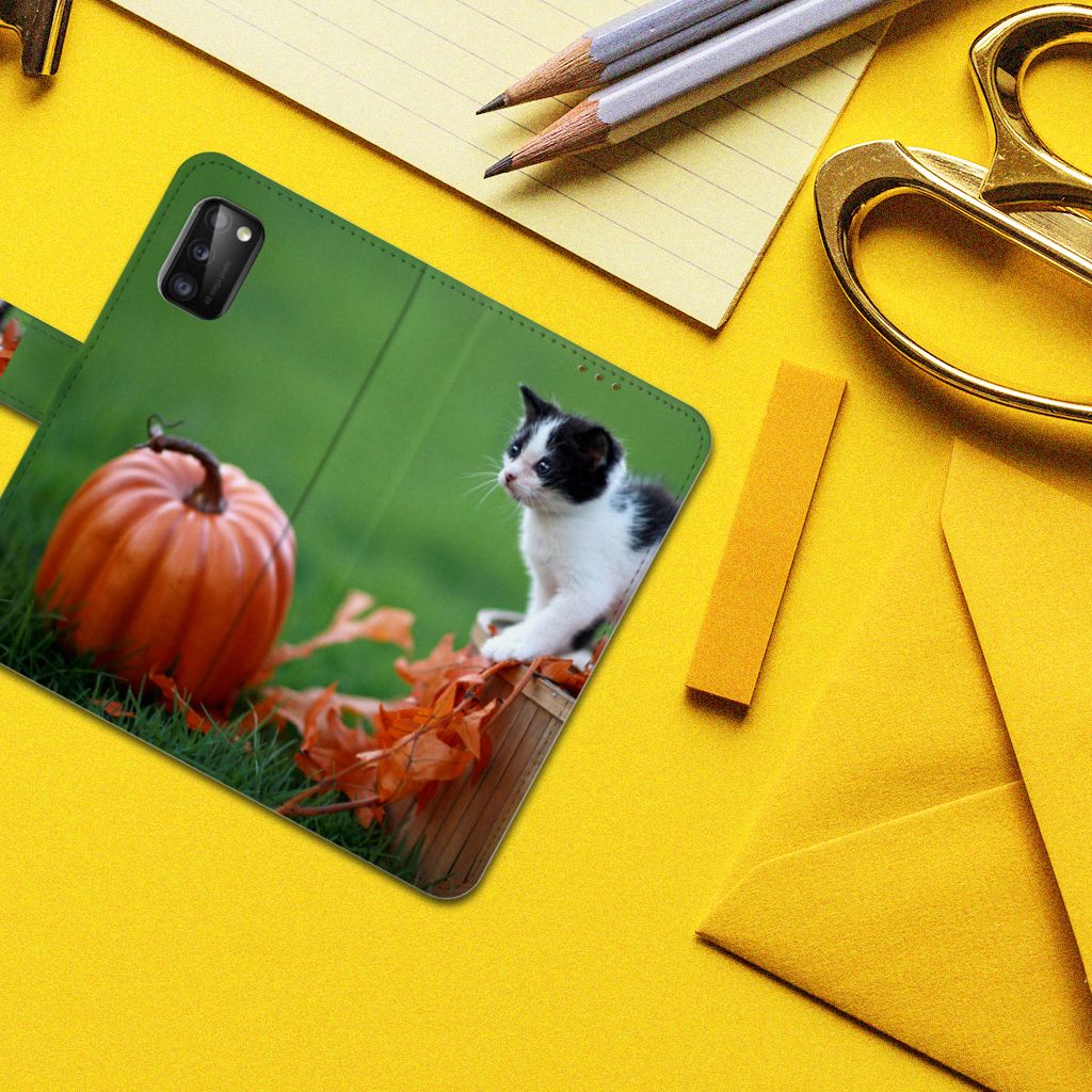 Samsung Galaxy A41 Telefoonhoesje met Pasjes Kitten