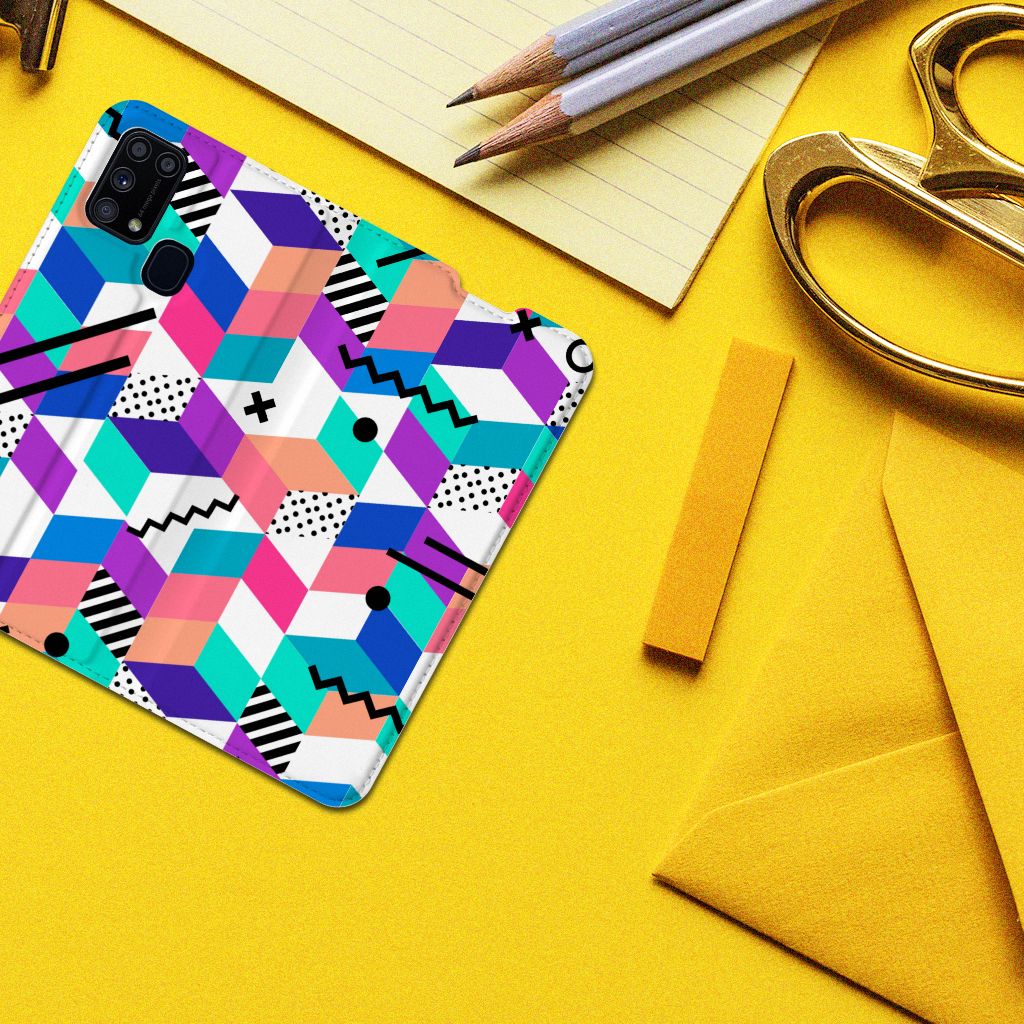 Samsung Galaxy M31 Stand Case Blokken Kleurrijk - B2C Telecom