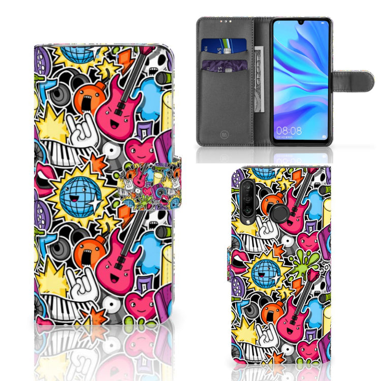 Huawei P30 Lite (2020) Wallet Case met Pasjes Punk Rock