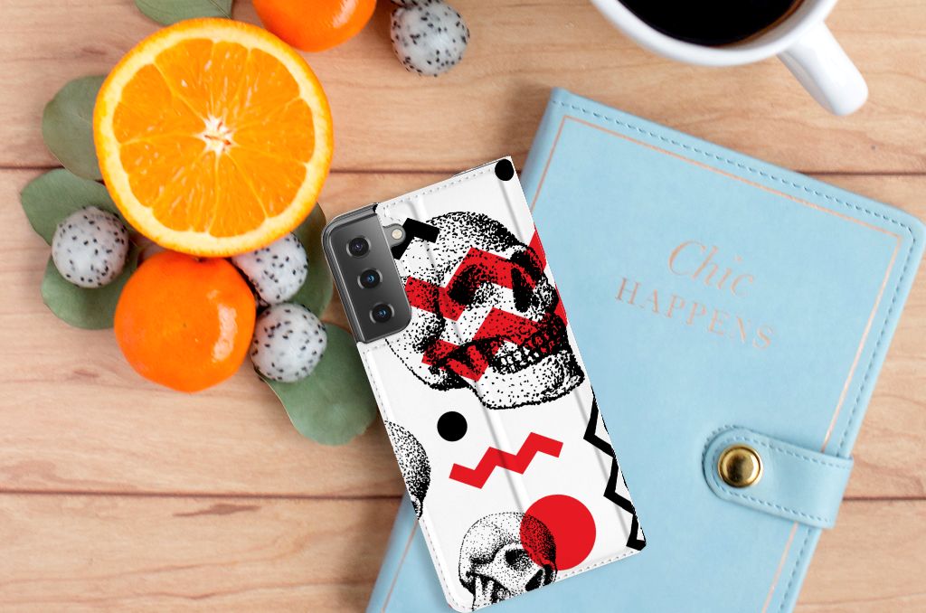 Mobiel BookCase Samsung Galaxy S21 Plus Skull Red - B2C Telecom