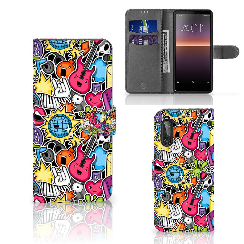 Sony Xperia 10 II Wallet Case met Pasjes Punk Rock