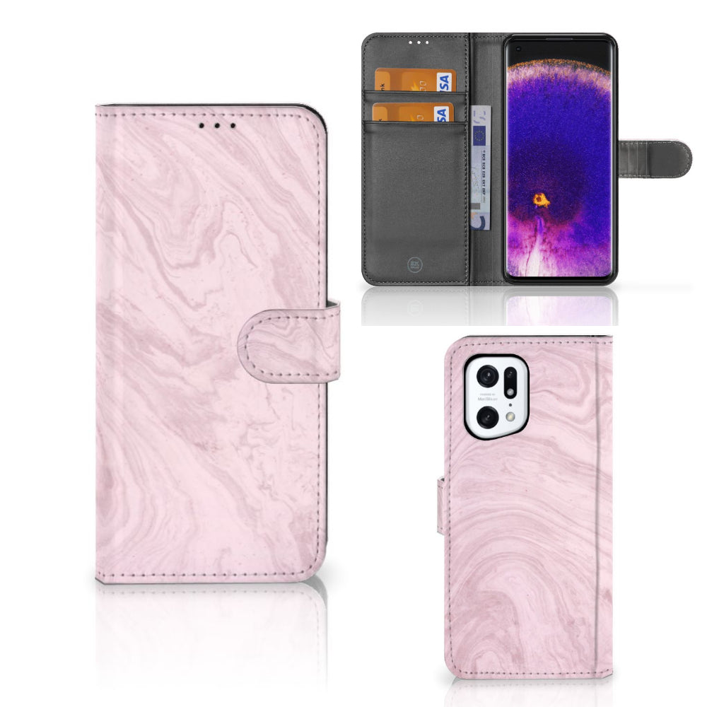 OPPO Find X5 Pro Bookcase Marble Pink - Origineel Cadeau Vriendin