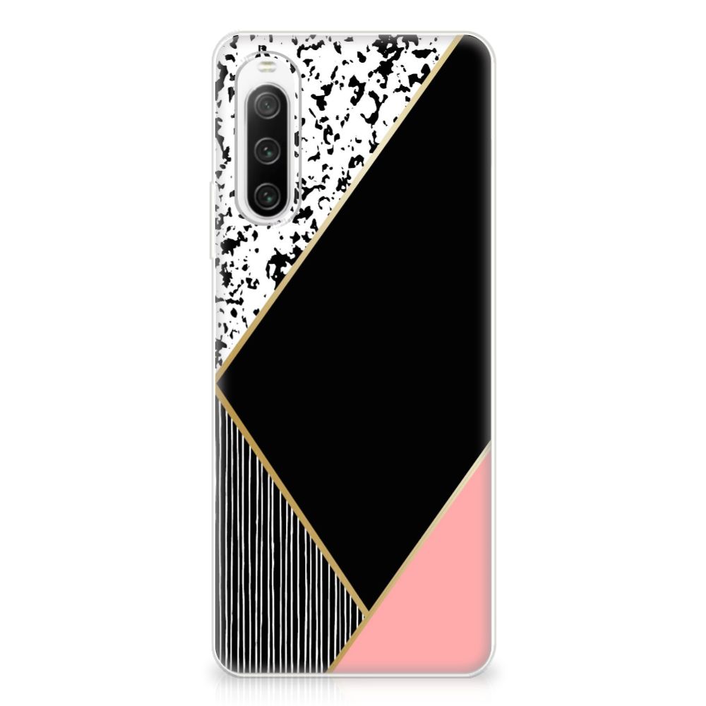 Sony Xperia 10 IV TPU Hoesje Zwart Roze Vormen