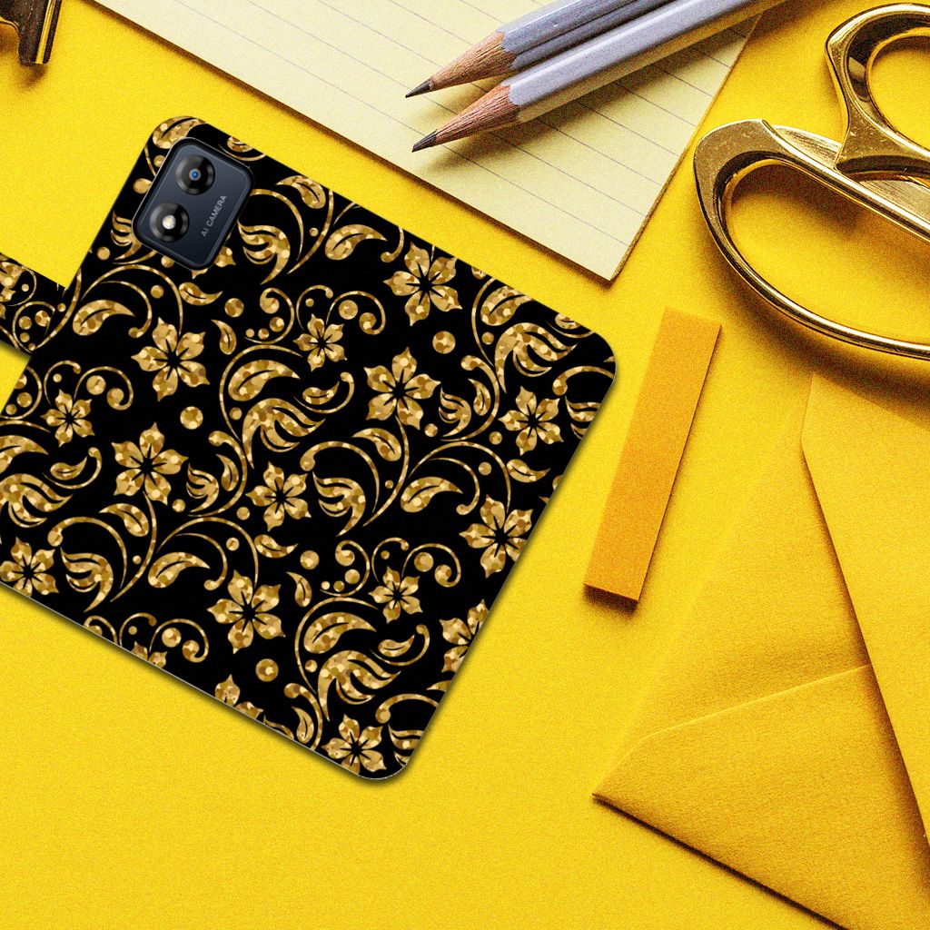 Motorola Moto E13 4G Hoesje Gouden Bloemen