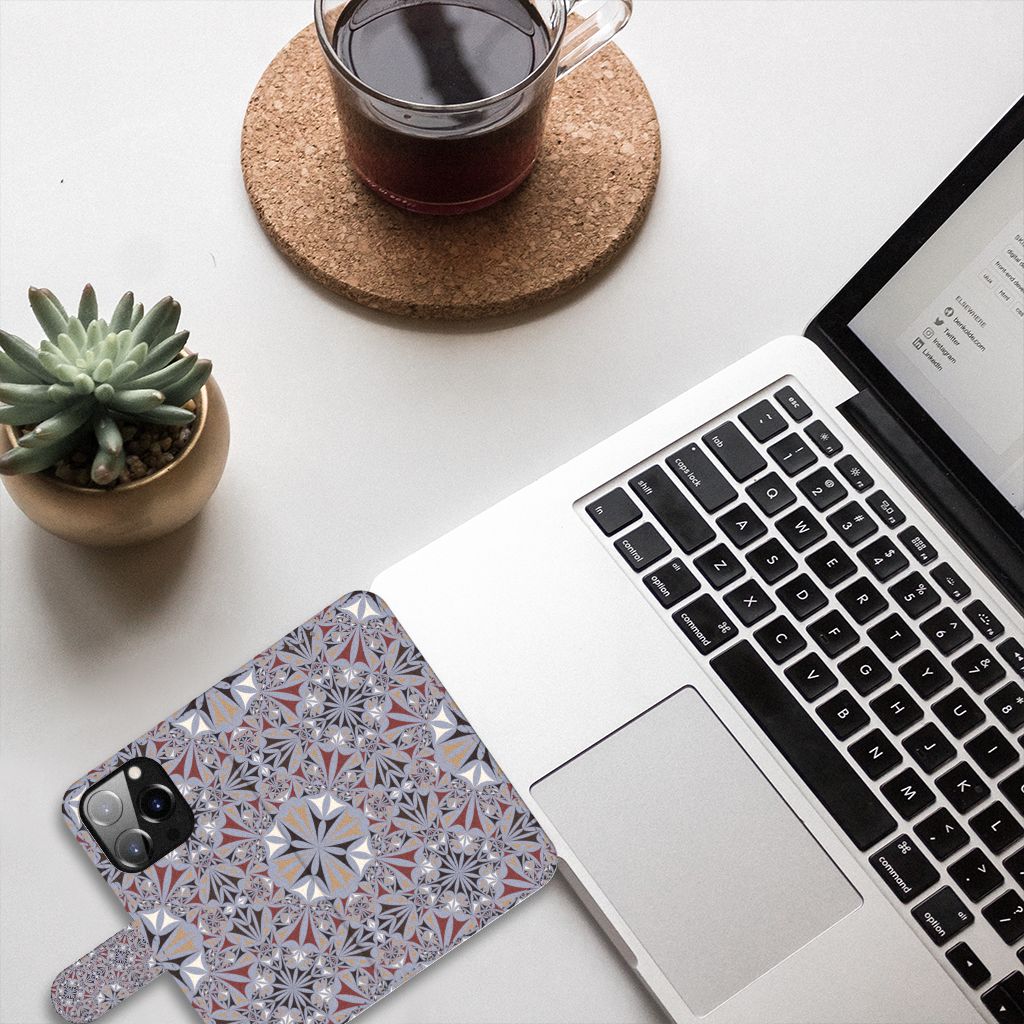 iPhone 14 Pro Bookcase Flower Tiles