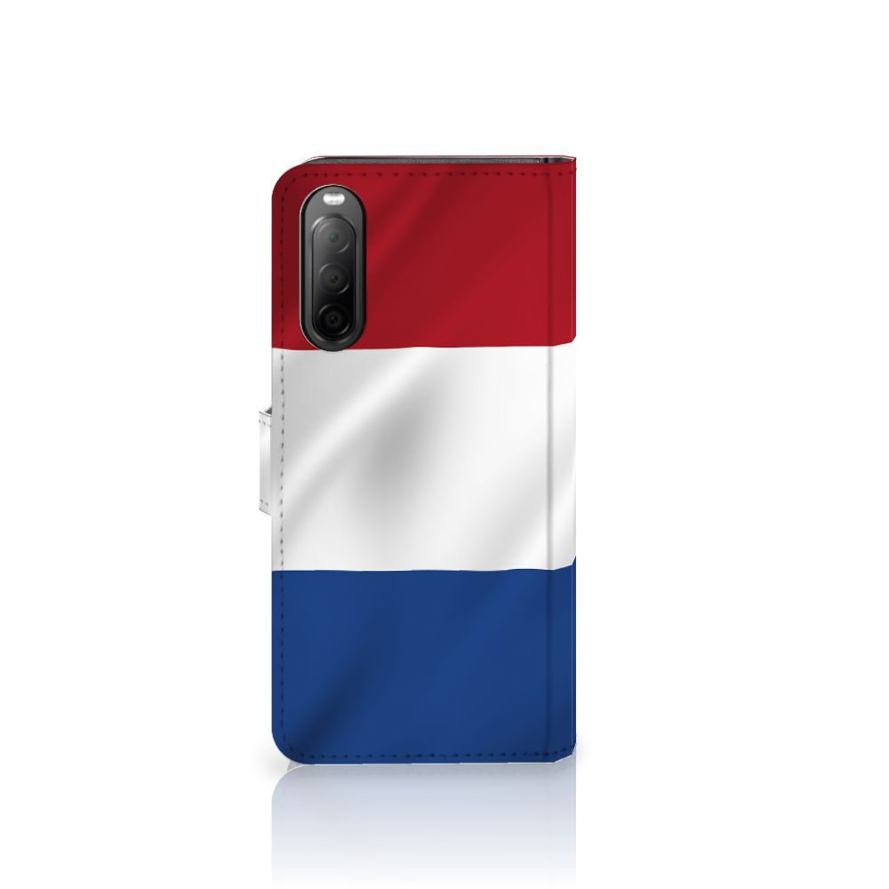 Sony Xperia 10 IV Bookstyle Case Nederlandse Vlag met artistiek ontwerp van de Nederlandse vlag.