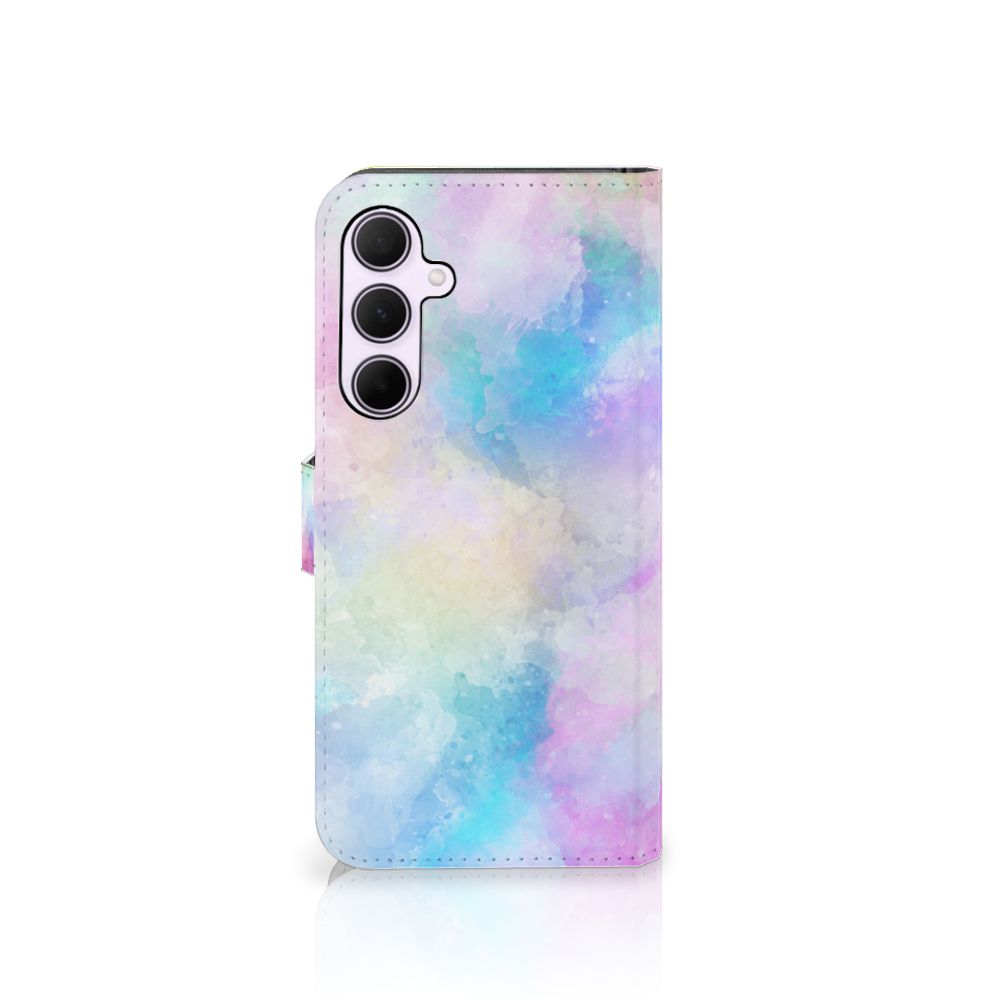 Hoesje Samsung Galaxy A35 Watercolor Light met pastelkleuren en pasjeshouder, uniek telefoon hoesje.