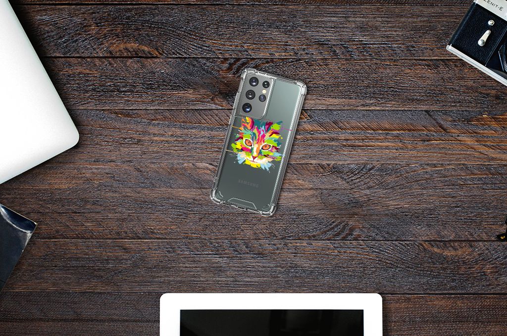 Samsung Galaxy S21 Ultra Stevig Bumper Hoesje Cat Color B2C Telecom