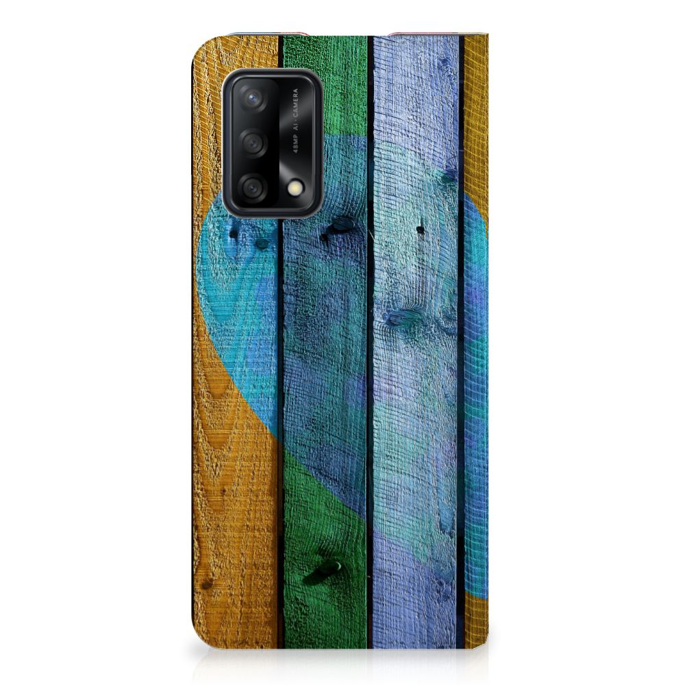 OPPO A74 4G Book Wallet Case Wood Heart - Cadeau voor je Vriend - B2C Telecom