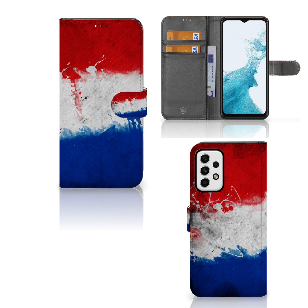 Samsung Galaxy A23 Bookstyle Case Nederland met artistiek ontwerp van de Nederlandse vlag.