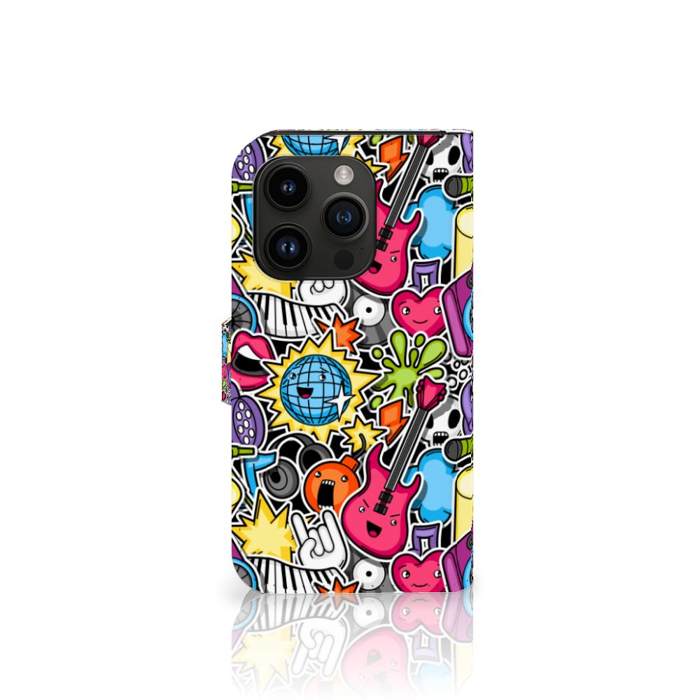 iPhone 15 Pro Wallet Case met Pasjes Punk Rock met kleurrijke muziek en feestdesigns zoals gitaren en discoballen 🎸