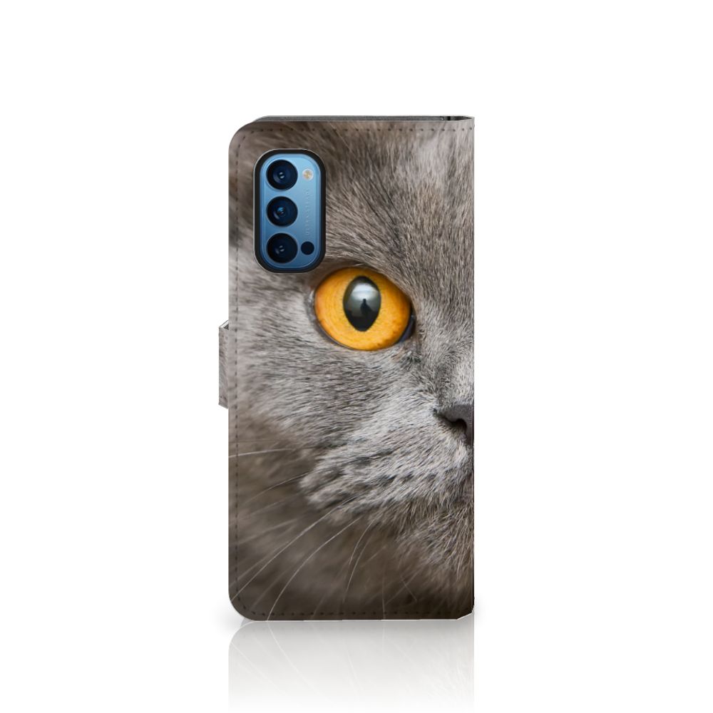 Telefoonhoesje met Pasjes OPPO Reno 4 Pro 5G Britse Korthaar met indrukwekkende kattenafbeelding