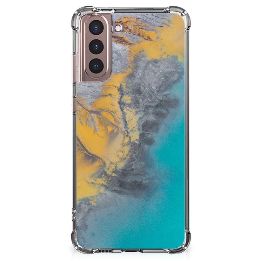 Samsung Galaxy S21 Plus Anti-Shock Hoesje Marble Blue Gold B2C Telecom