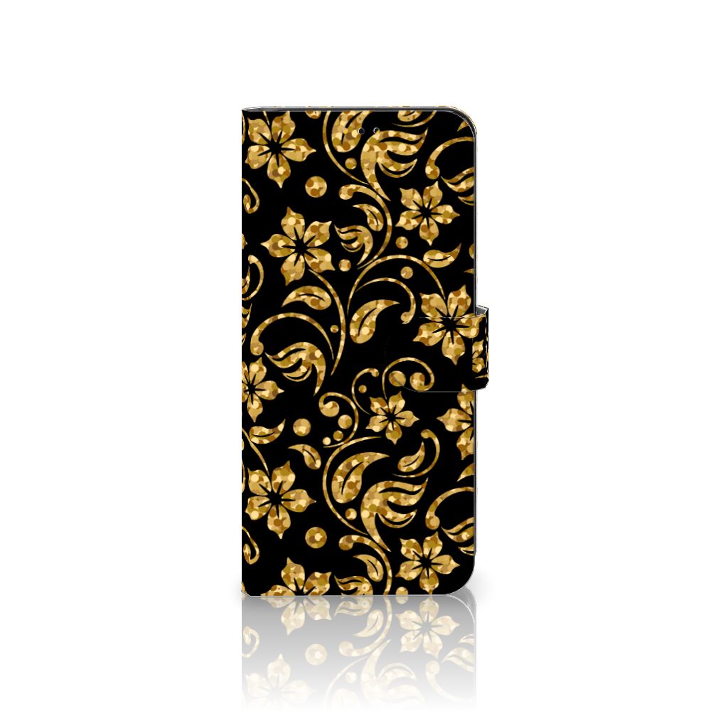 Samsung Galaxy A14 5G Hoesje Gouden Bloemen met zwart en gouden bloemen design.