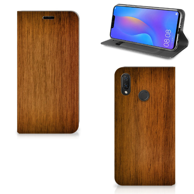 Huawei P Smart Plus Book Wallet Case Donker Hout