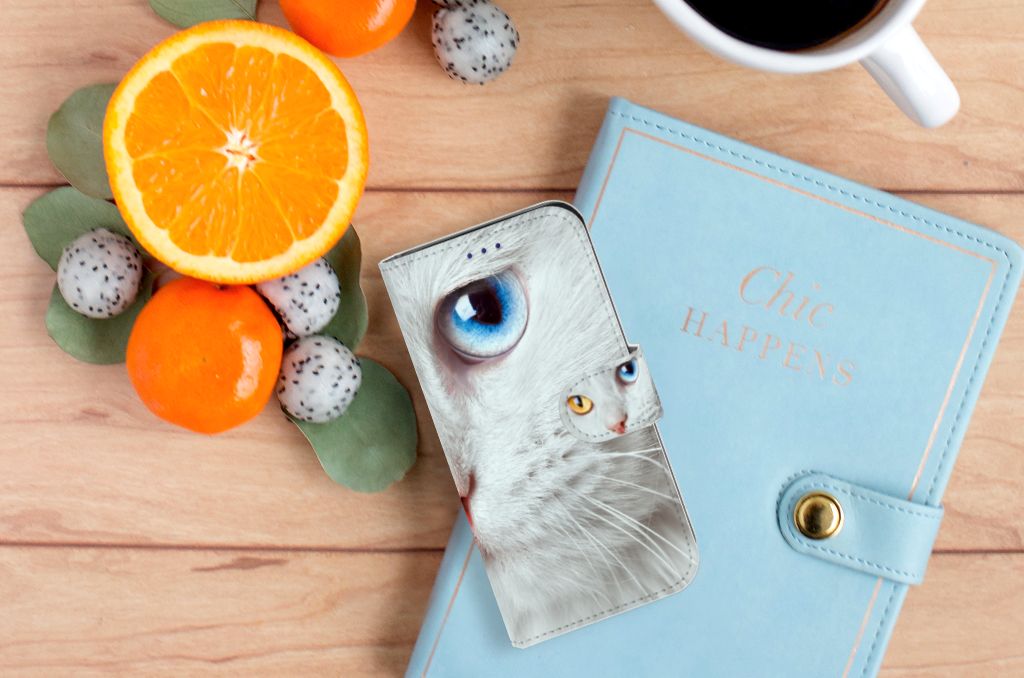 Samsung Galaxy S10e Telefoonhoesje met Pasjes Witte Kat