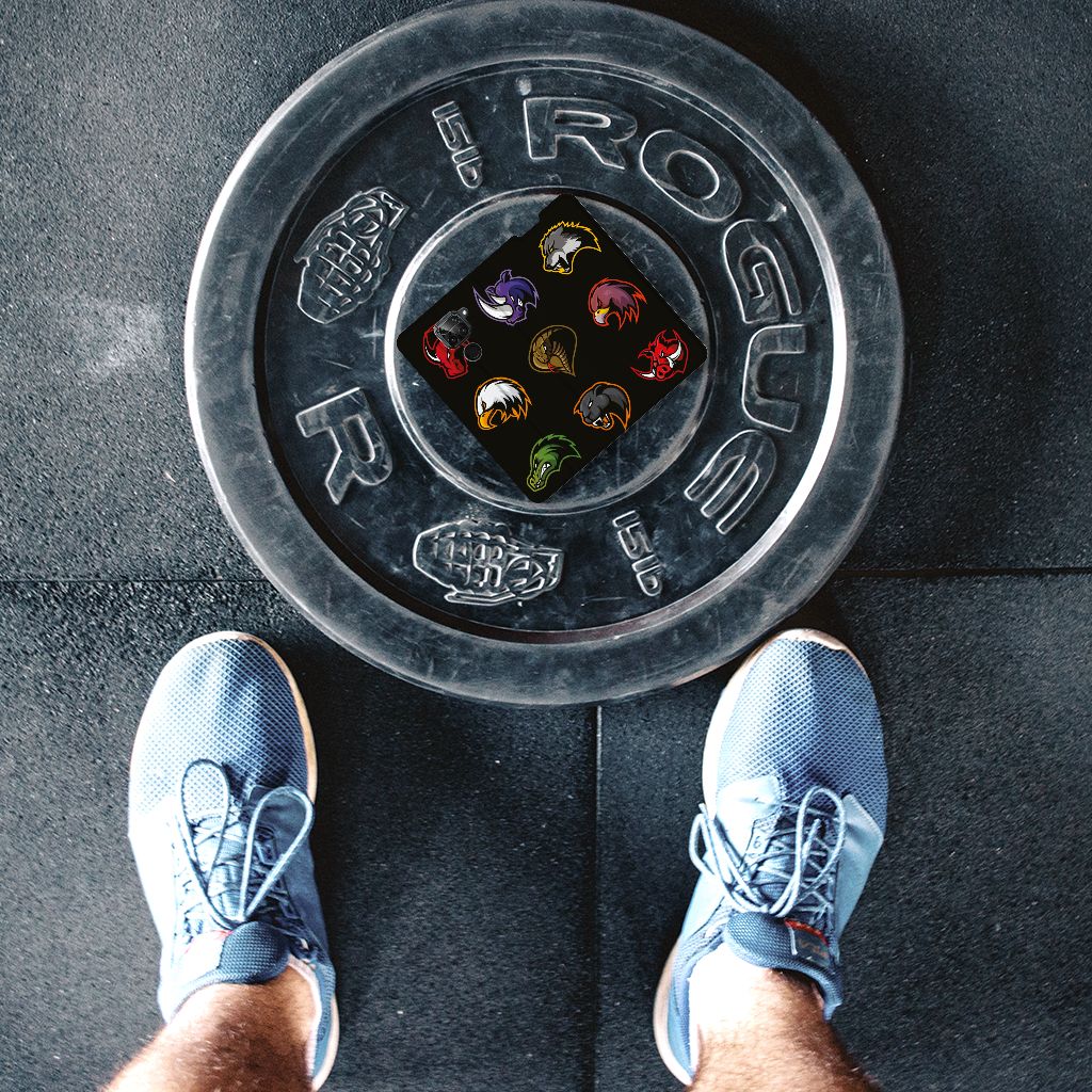 Xiaomi Redmi Note 9 Magnet Case Cartoon design displayed on a gym floor with weight plate and sneakers.