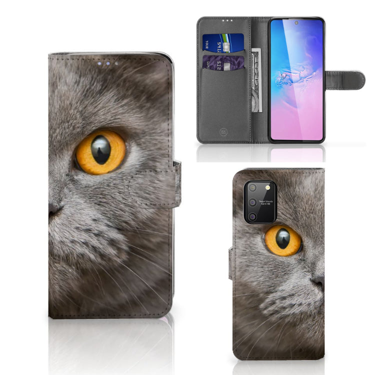 Telefoonhoesje met Pasjes Samsung S10 Lite Britse Korthaar met indrukwekkende kat en pasjeshouder.