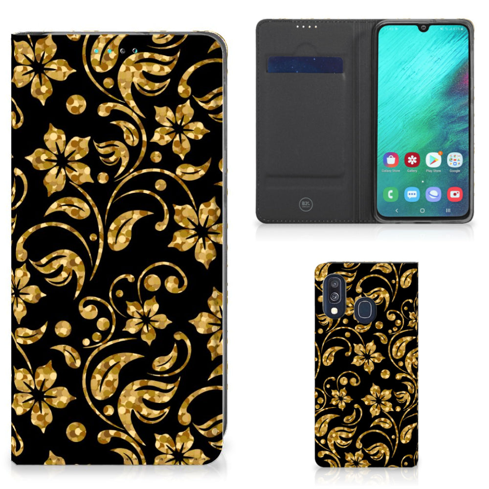 Samsung Galaxy A40 Smart Cover Gouden Bloemen