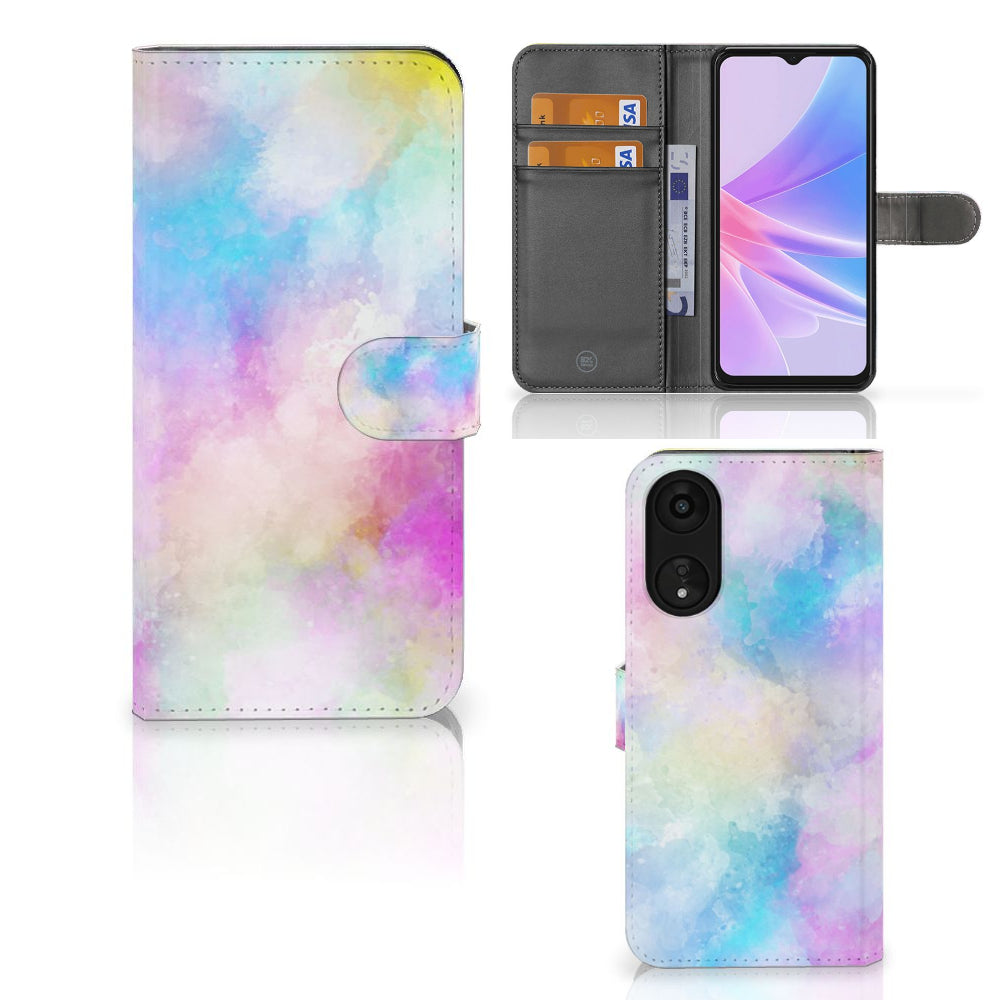 Hoesje OPPO A78 5G | A58 5G Watercolor Light met pasjeshouder in pastelkleuren en watercolor design.
