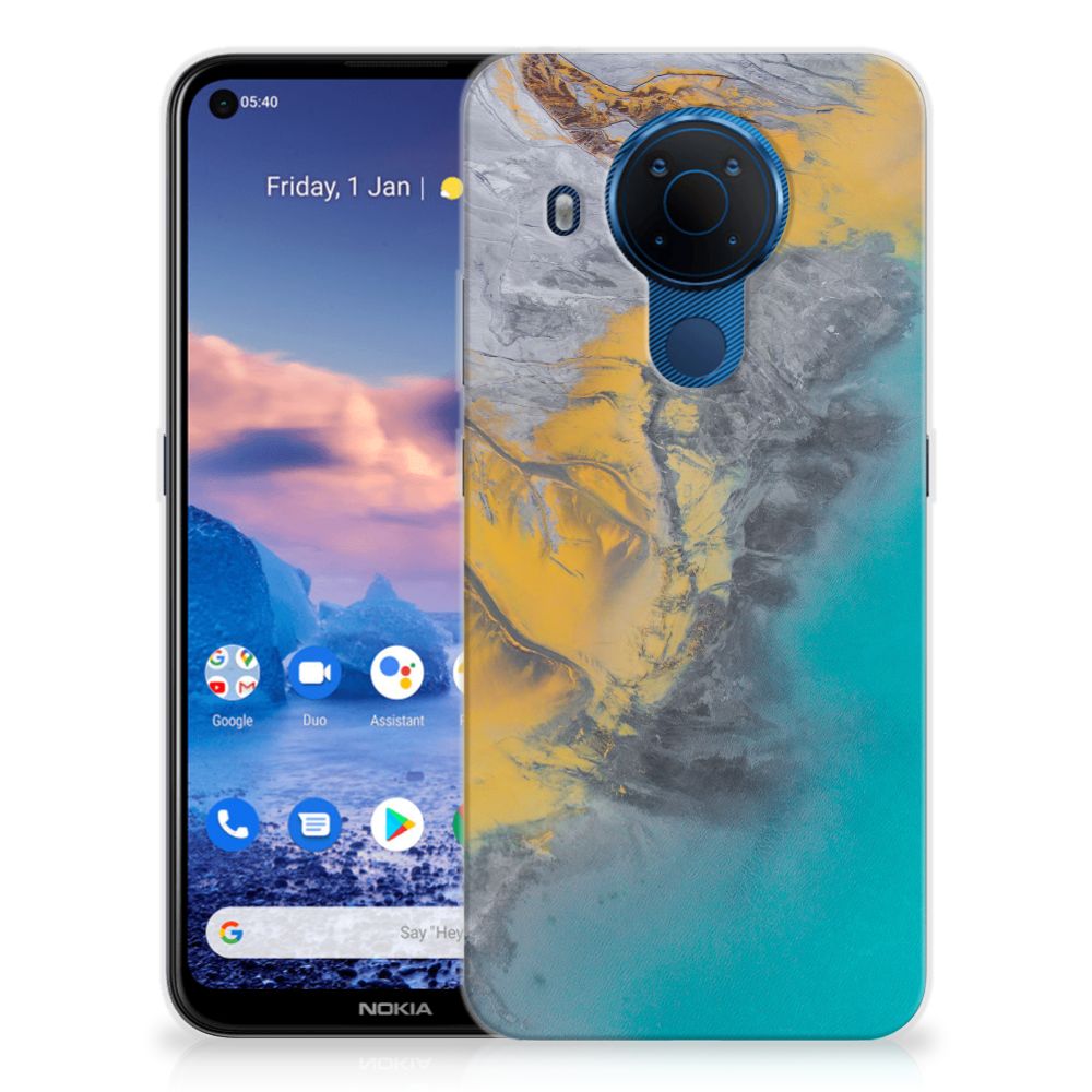 Nokia 5.4 TPU Siliconen Hoesje Marble Blue Gold