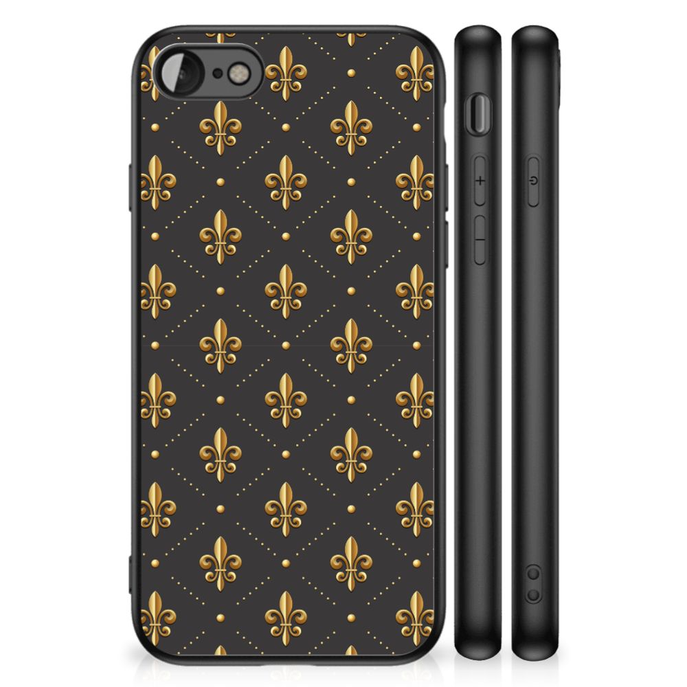 iPhone SE 2022 | SE 2020 | 7/8 Back Case Franse Lelie in zwart met gouden leliepatroon voor Apple iPhone.