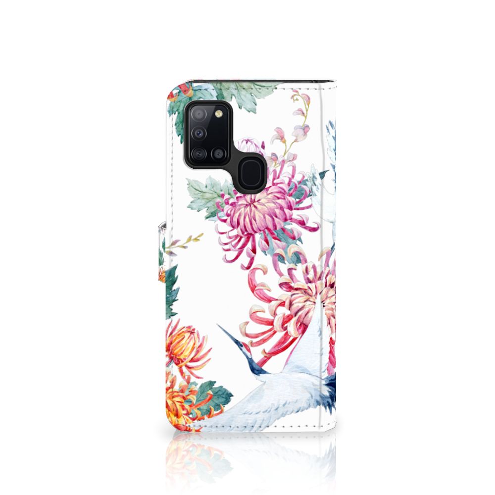 Samsung Galaxy A21s Telefoonhoesje met Pasjes Bird Flowers