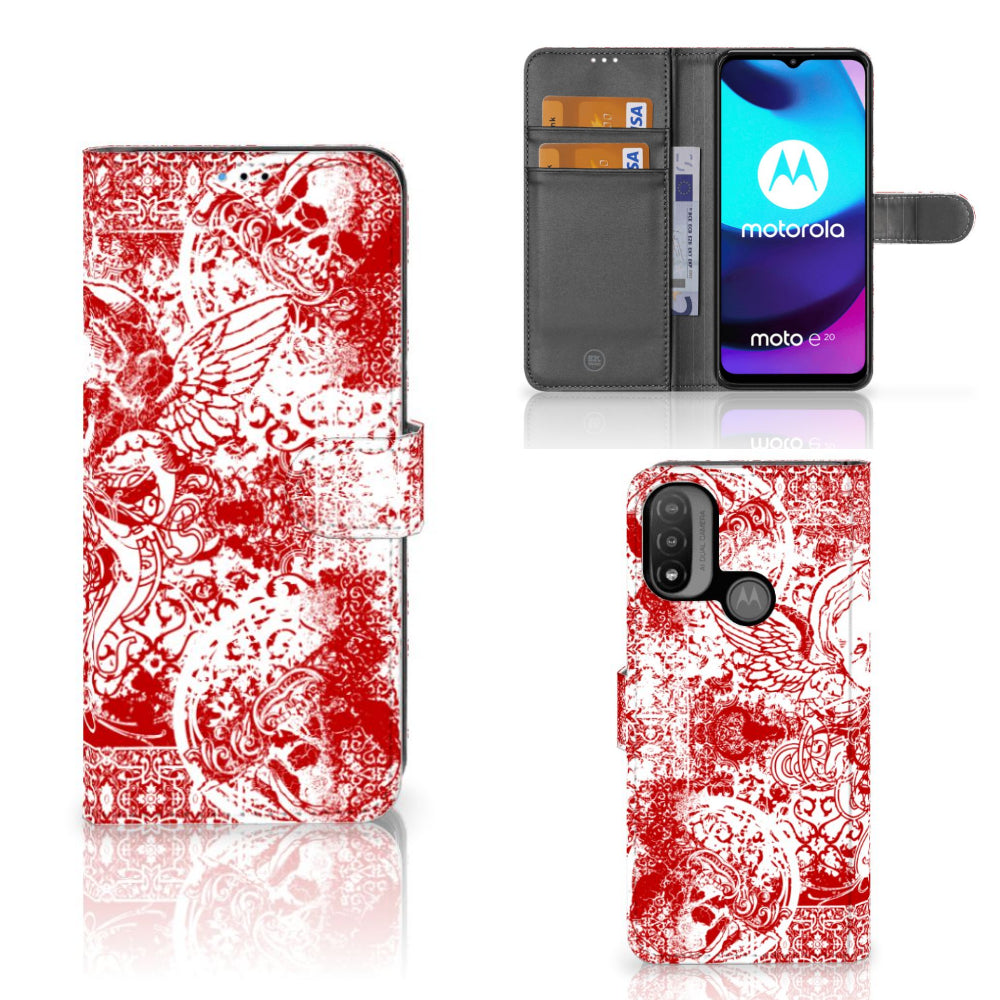 Telefoonhoesje met Naam Motorola Moto E20 | E30 | E40 Angel Skull Rood