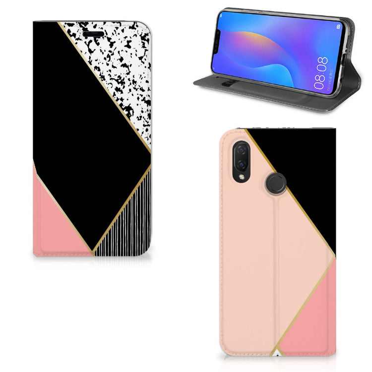 Huawei P Smart Plus Stand Case Zwart Roze Vormen