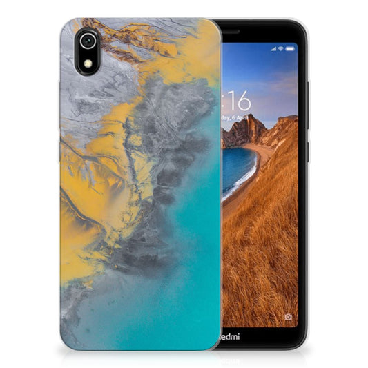 Xiaomi Redmi 7A TPU Siliconen Hoesje Marble Blue Gold