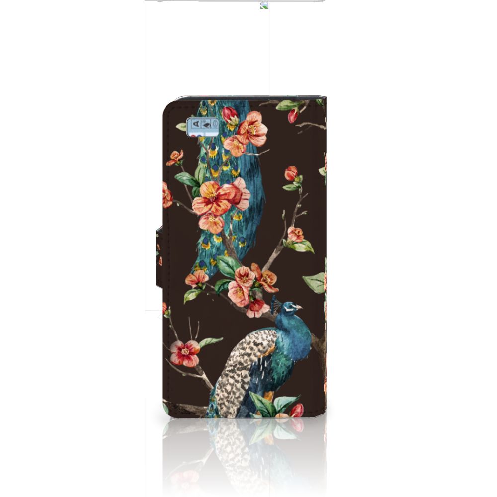 Huawei Ascend P8 Lite Telefoonhoesje met Pasjes Pauw met Bloemen