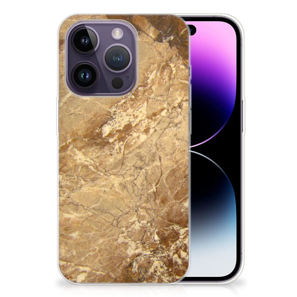 Apple iPhone 14 Pro TPU Siliconen Hoesje Marmer Creme B2C Telecom