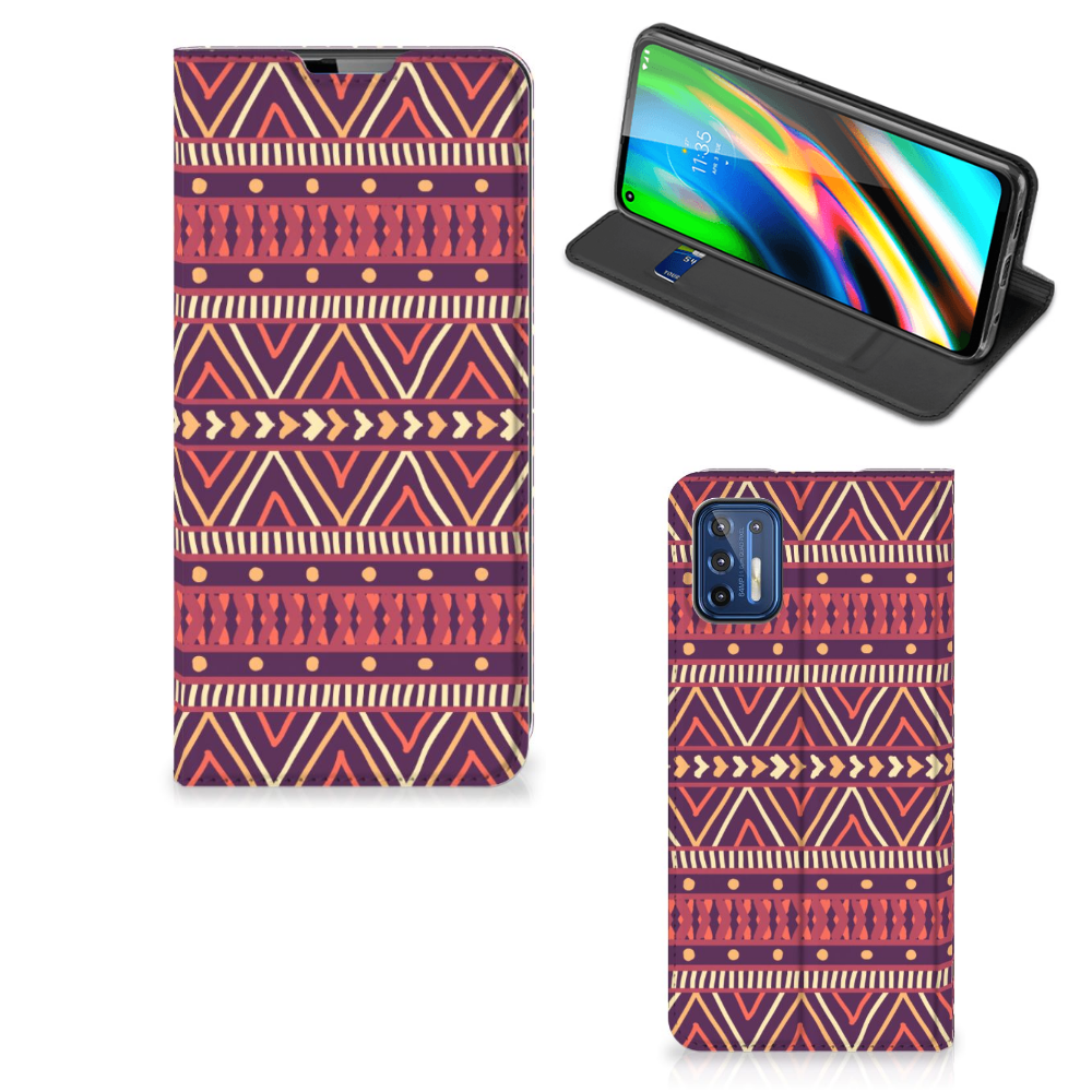Motorola Moto G9 Plus Hoesje met Magneet Aztec Paars - B2C Telecom