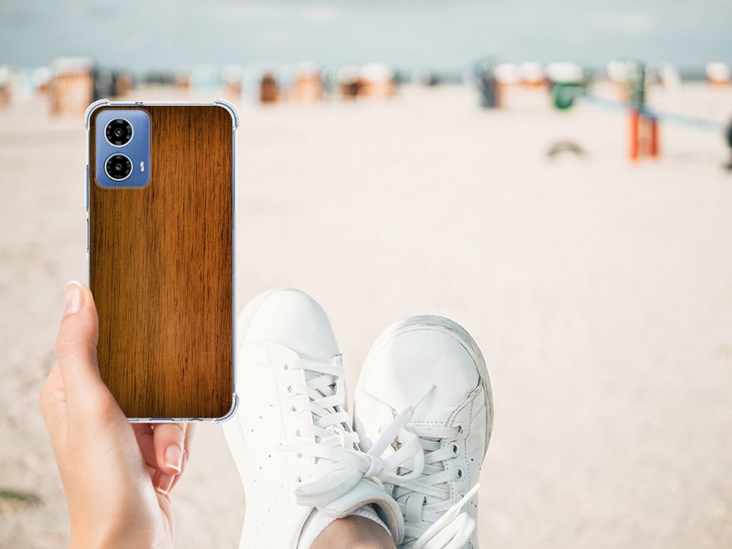 Motorola Moto G34 Stevig Telefoonhoesje Donker Hout B2C Telecom